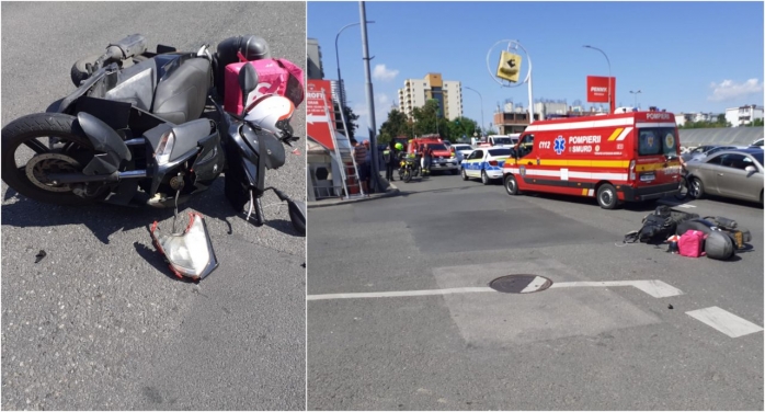 Accident pe Calea Florești între o mașină și un livrator pe moped! Curierul a fost transportat la spital